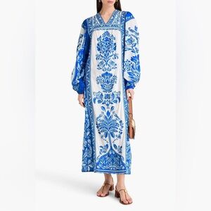 💙 FARM RIO beautiful cotton printed maxi dress with puff sleeves NWT 💙